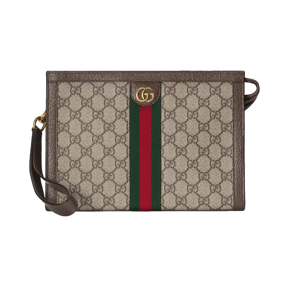 Ophidia GG Supreme Large Canvas Flat Pouch Beige Ebony Brown