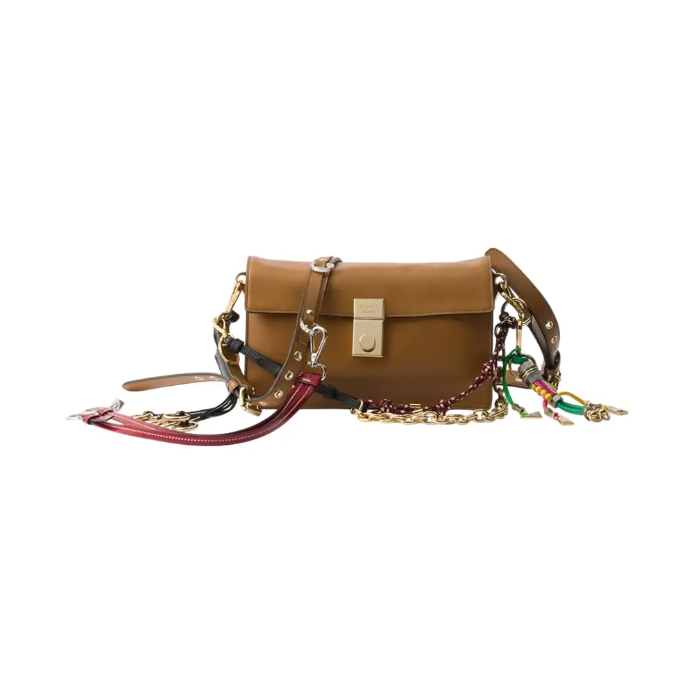Soft Sound Leather Small with Charms Shoulder Bag Caramel