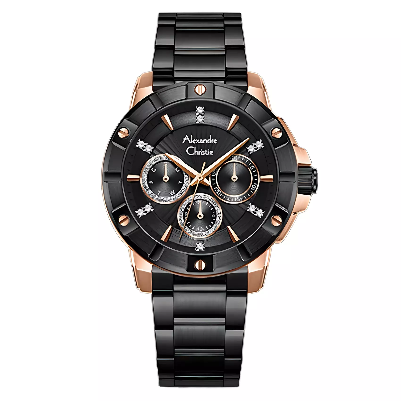 Alexandre Christie - Jam Tangan Chronograph Wanita - Rose Gold Black - All Stainless Steel - 6609 BF